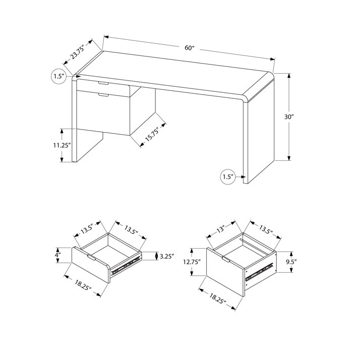 Latitude Run® Computer Desk, Home Office, Laptop, Storage Drawers, 60"L